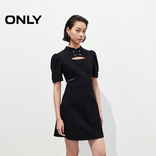 ONLY新中式泡泡袖牛仔连衣裙