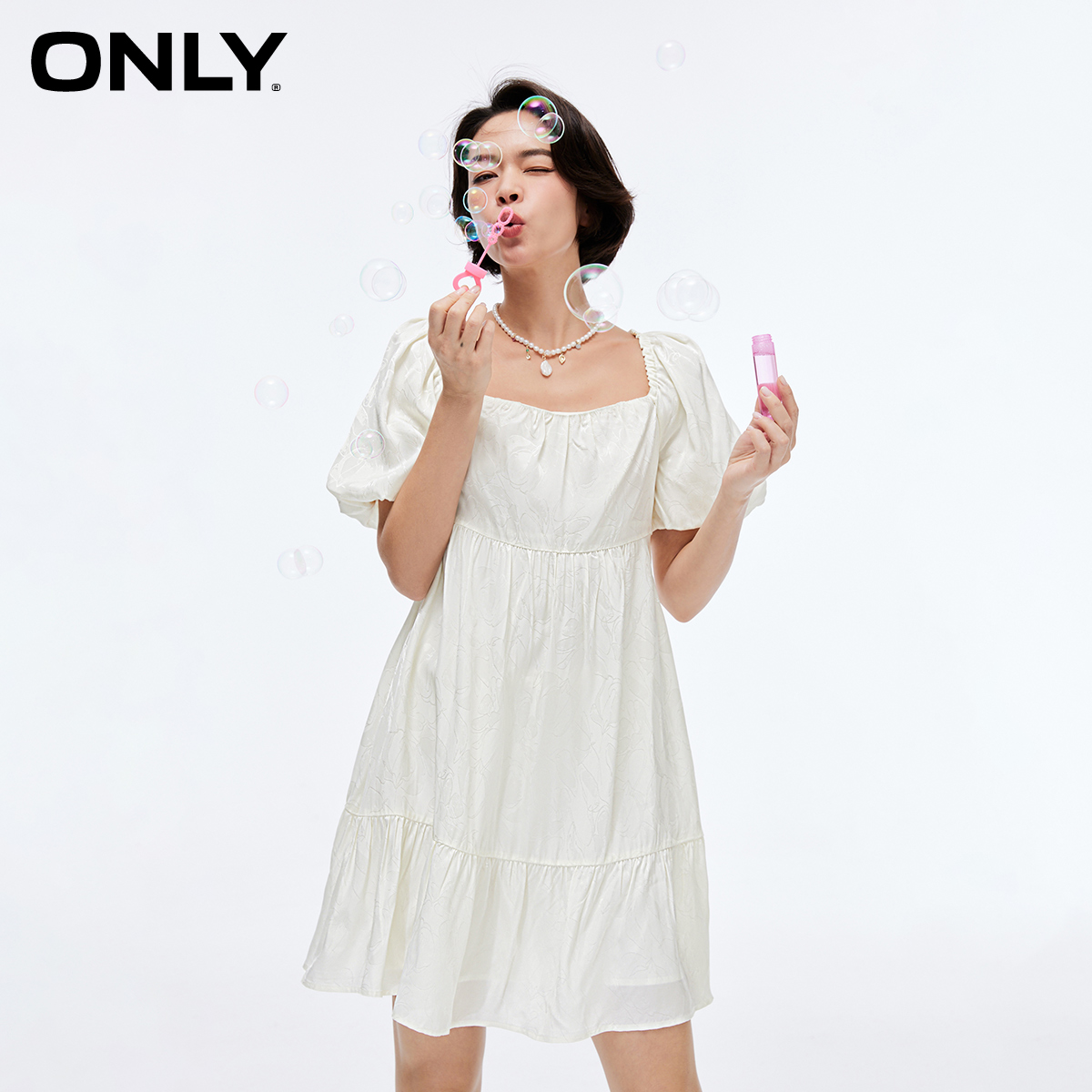 ONLY泡泡袖收腰短裙连衣裙