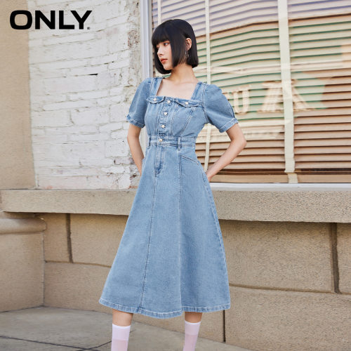 ONLY方领A字中长款牛仔连衣裙