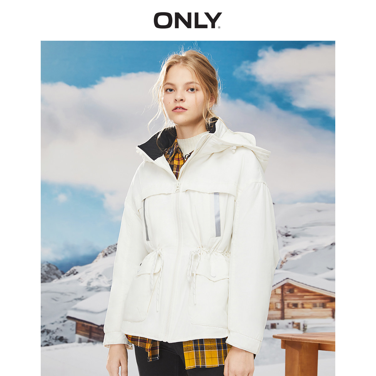 ONLY秋季新款时尚休闲风字母印花收腰棉服外套女|119322505