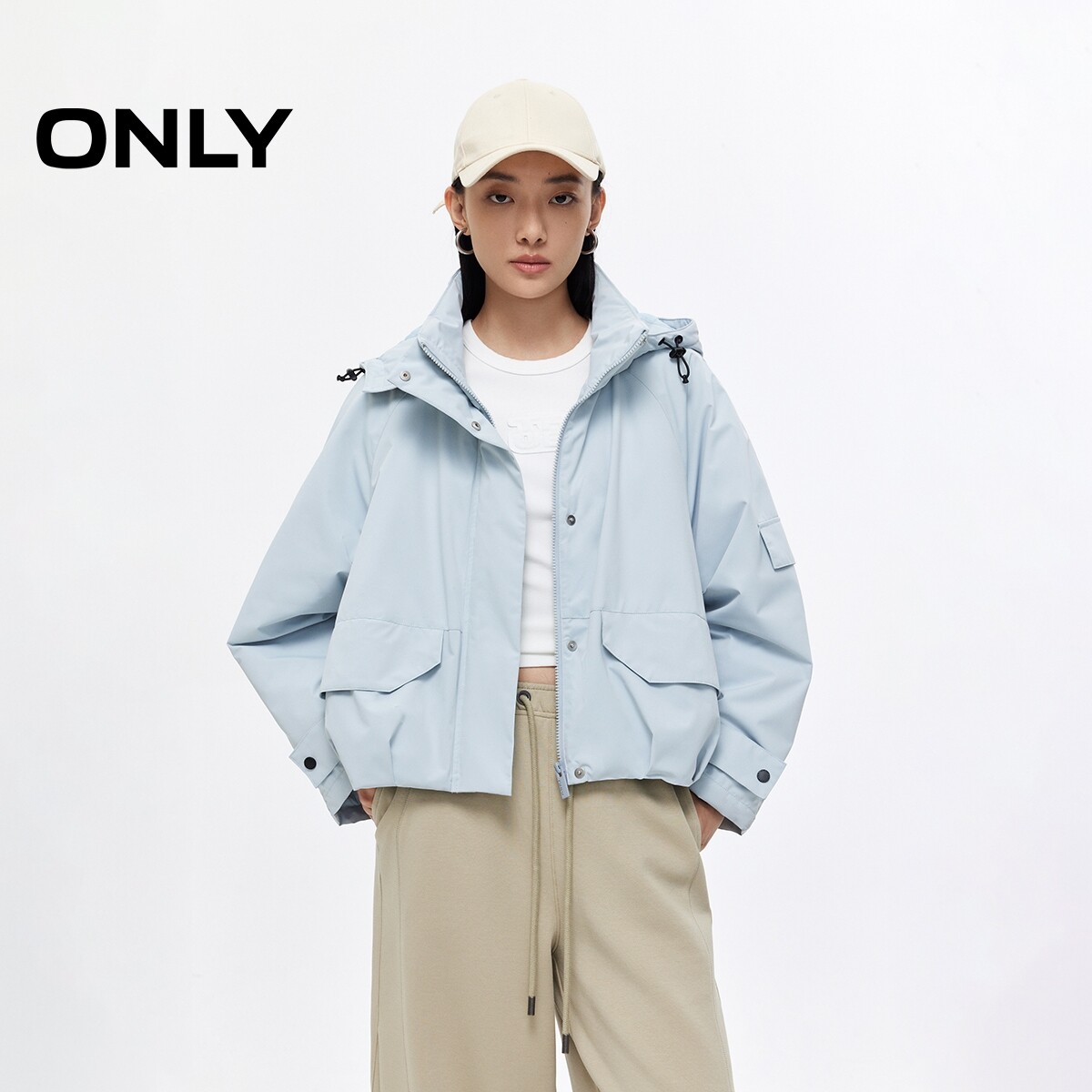 ONLY户外可拆卸连帽宽松短款棉服