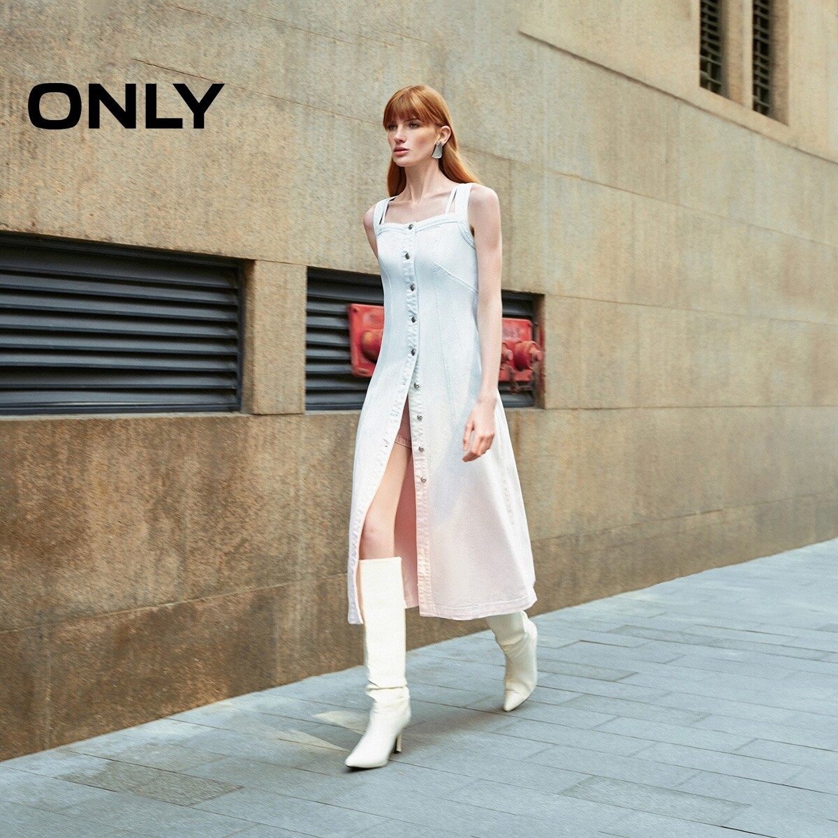 【ONLY奥莱】夏季新款时尚百搭渐变中长款吊带牛仔连衣裙女