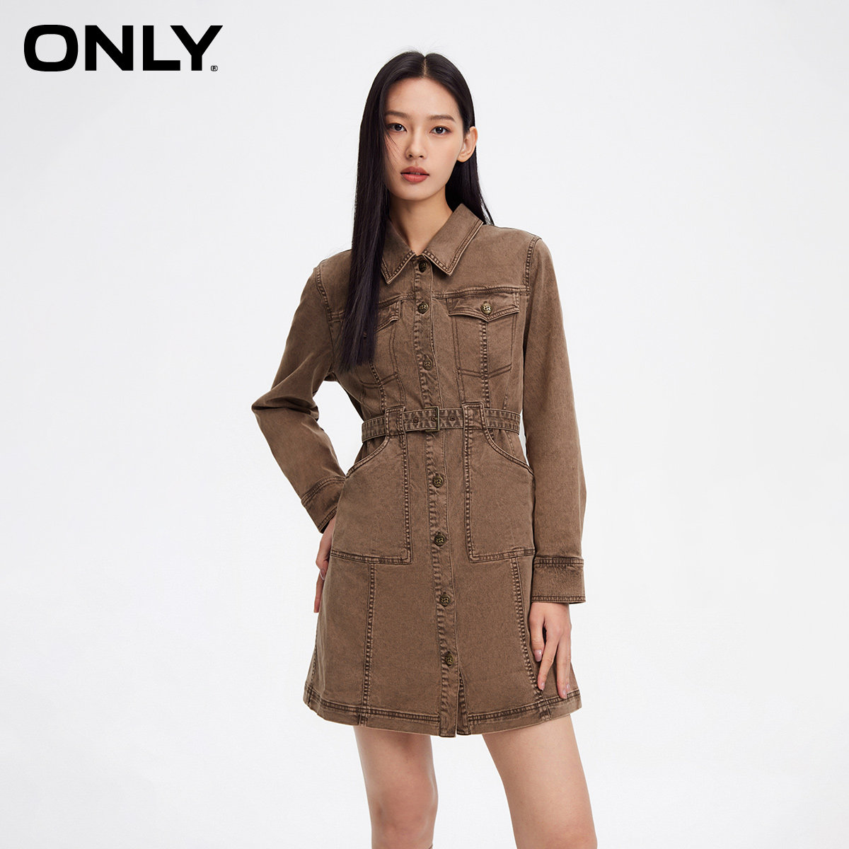 【ONLY奥莱】秋季新款通勤风休闲百搭做旧短款牛仔连衣裙女