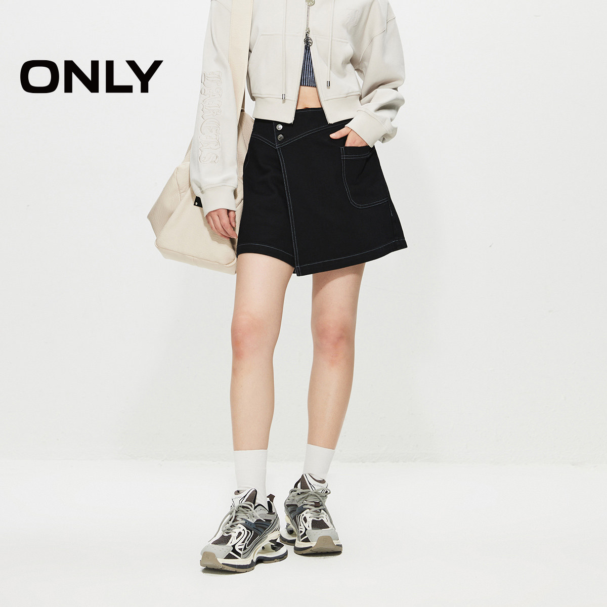 【ONLY奥莱】夏季新款时尚通勤高腰A字裙裤短裤牛仔裤女