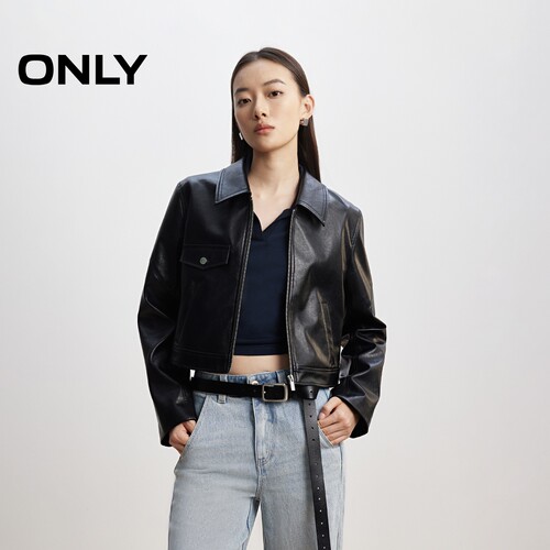 ONLY正肩短款小个子PU夹克外套
