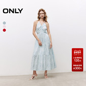 ONLY2025夏季 新款 浪漫花卉印花显瘦腰部镂空挂脖V领绑带连衣裙女