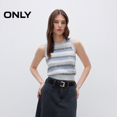 ONLY舒适弹力撞色条纹背心针织衫