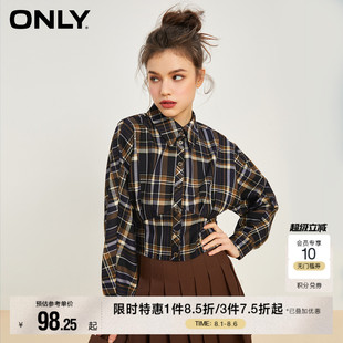 ONLY奥莱 时尚 夏季 女 复古蝙蝠袖 POLO领格子衬衫