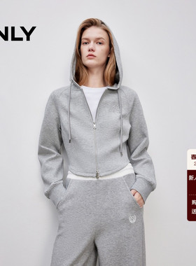 【ONLY奥莱】春款舒适显瘦结构线剪裁修身连帽插肩短款长袖卫衣女