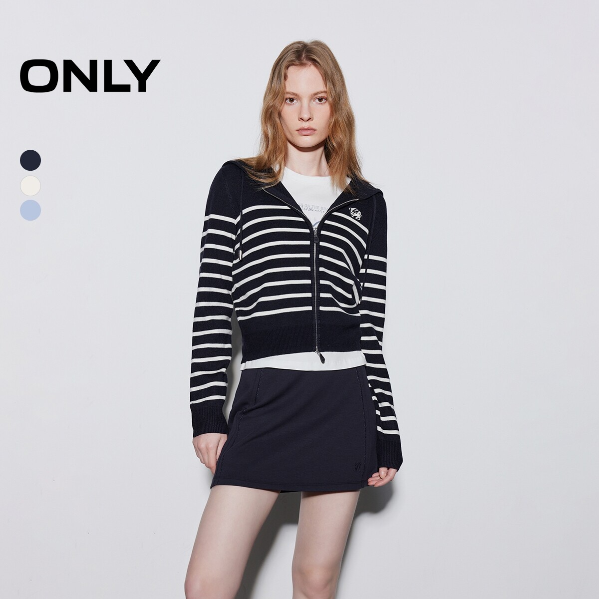 ONLY双向拉链连帽连帽开衫针织衫