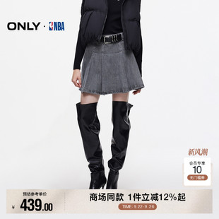 复古洗水满印皮牌A字牛仔短裙半身裙女 NBA联名款 ONLY2025秋季 新款