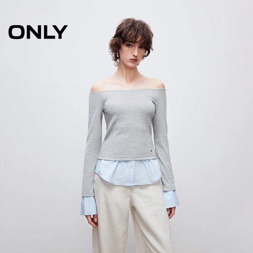 ONLY一字领拼接假两件叠穿卫衣