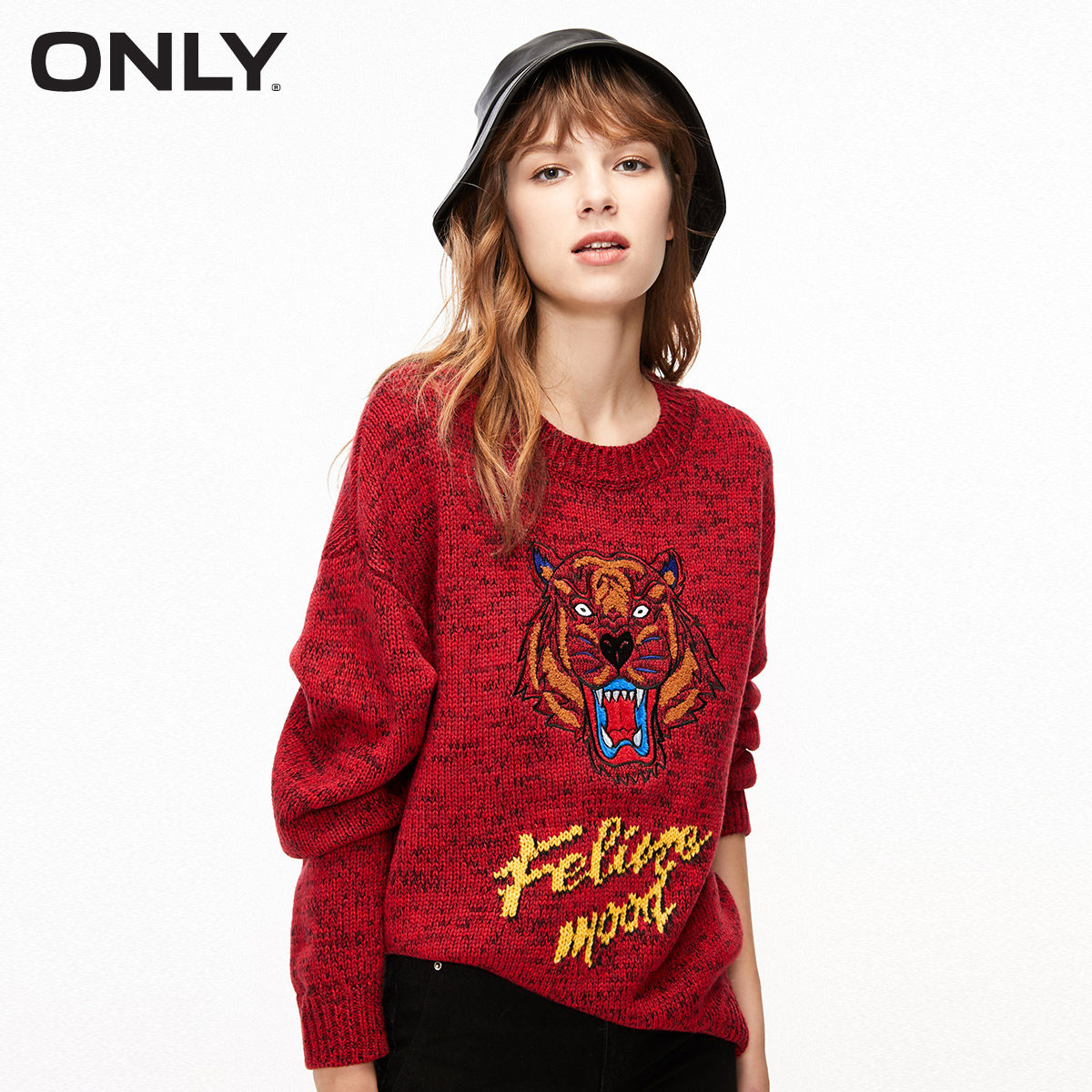 ONLY奥莱冬季新款圆领混色薄套头长袖毛衣针织衫女|119413542