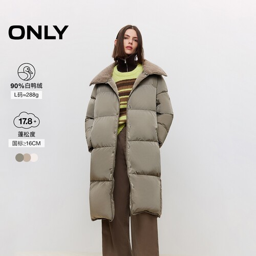 ONLY毛绒翻领中长款羽绒服
