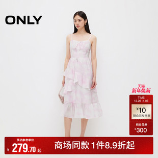 设计感甜美荷叶边拼接吊带连衣裙女 夏季 ONLY奥莱