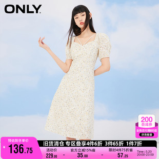 方领碎花连衣裙女 气质收腰中长款 时尚 ONLY奥莱夏季