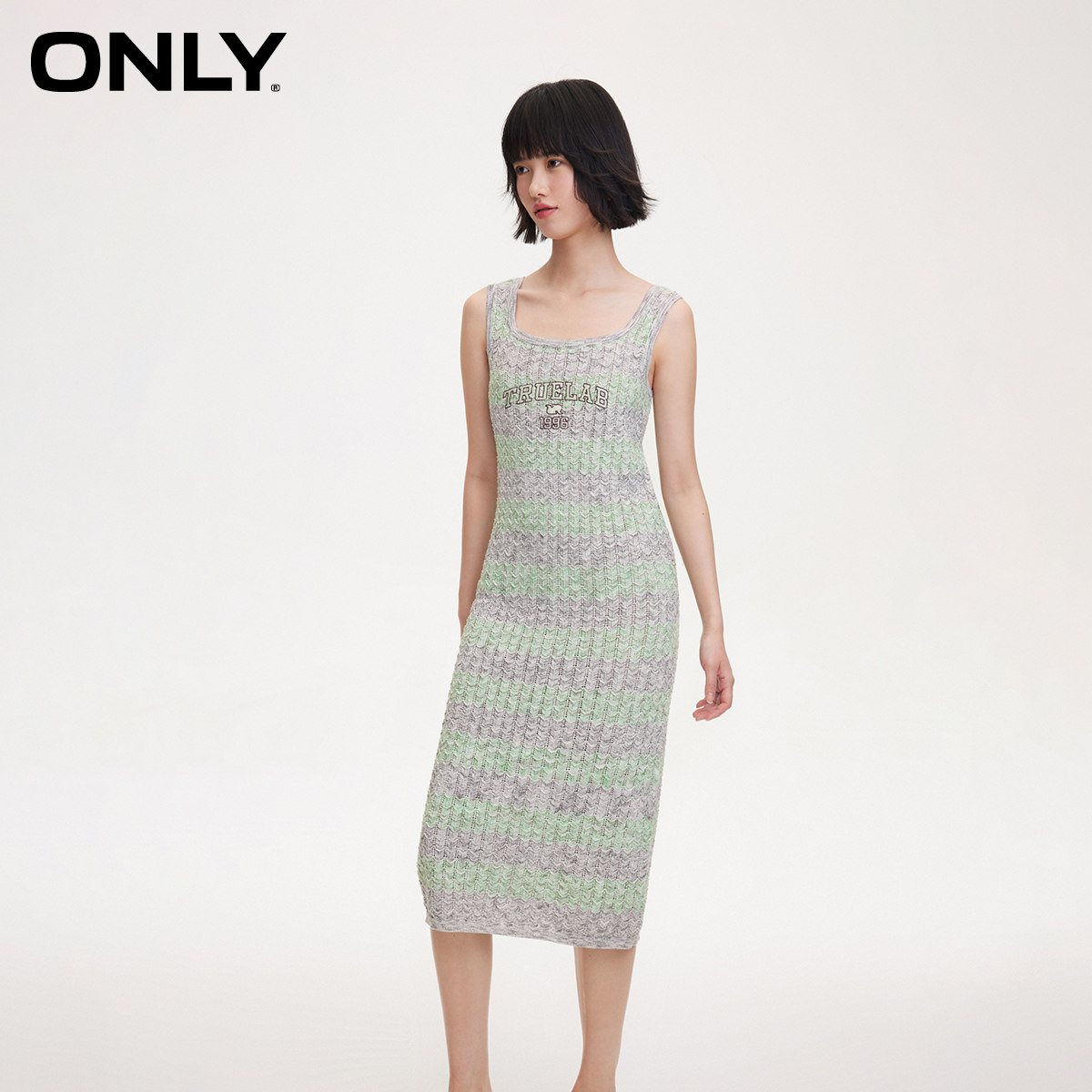 【ONLY奥莱】夏季新款时尚撞色条纹无袖中长款针织连衣裙女