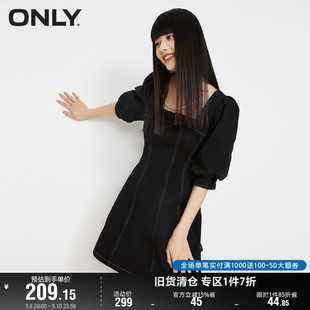 ONLY奥莱夏季 A字牛仔连衣裙女 收腰方领短款 时尚