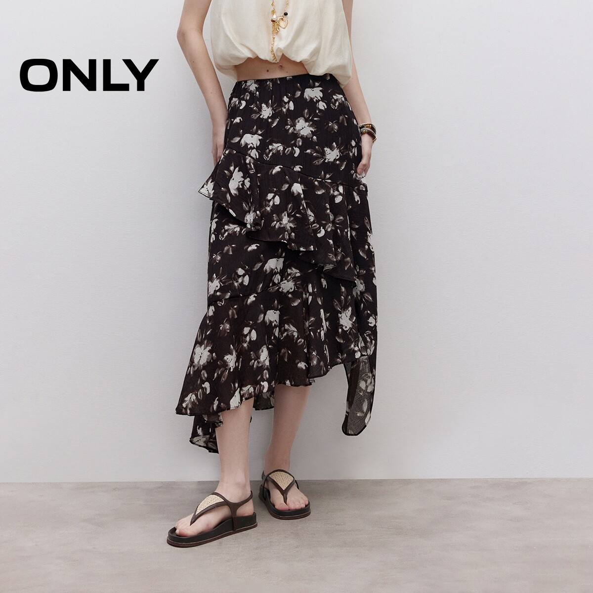ONLY弹力腰头A字半身裙