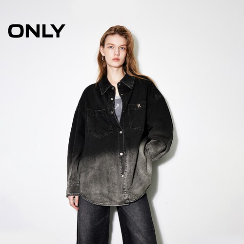 ONLY宽松落肩翻领牛仔衬衫