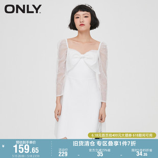 V领泡泡袖 ONLY奥莱夏季 气质修身 连衣裙女 时尚 短款