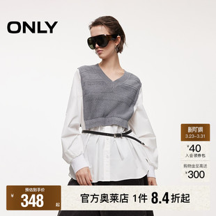 衬衫 ONLY2026春季 口V领舒适亲肤长袖 假两件宽松针织拼接袖 女 新款