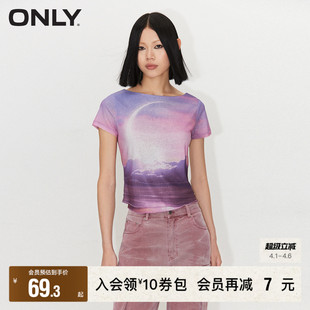 短款 T恤女 休闲圆领印花短袖 潮流个性 ONLY奥莱 春夏新款