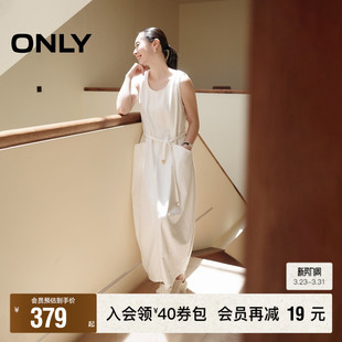 牛仔长裙连衣裙女 春夏拼接剪裁宽松显瘦U型领无袖 ONLY奥莱