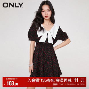 【ONLY奥莱】夏季时尚百搭印花翻领收腰短款连衣裙女