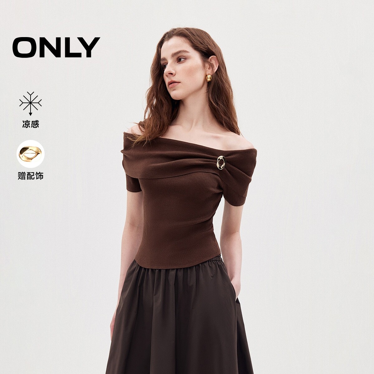 ONLY凉感一字领款上衣短袖针织衫图片