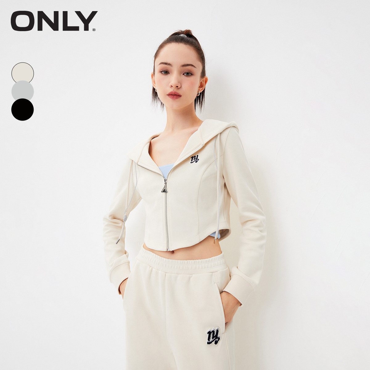 【ONLY奥莱】春夏新款时尚休闲显瘦修身长袖开衫连帽卫衣女