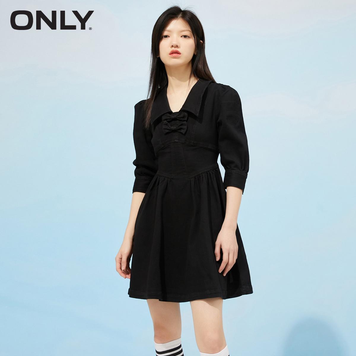 ONLY法式夏季新款收腰泡泡牛仔