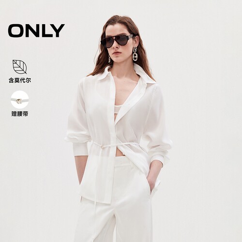 ONLY莫代尔法式微透上衣收腰衬衫