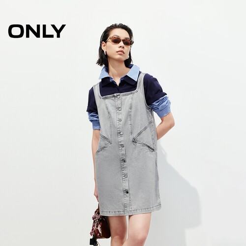 ONLY直筒短裙牛仔背带连衣裙