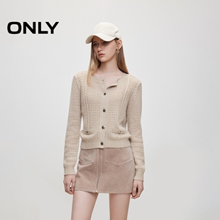 【ONLY奥莱】春季新款时尚含绵羊毛圆领毛衣开衫针织衫女