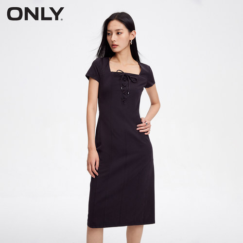 ONLY方领显瘦拼接开叉连衣裙