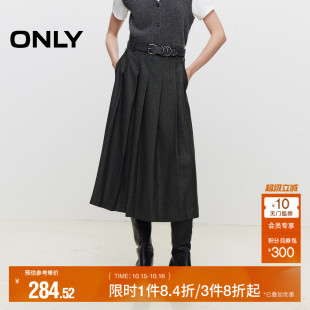 复古学院风高腰中长款 秋季 百褶裙半身裙女 ONLY奥莱