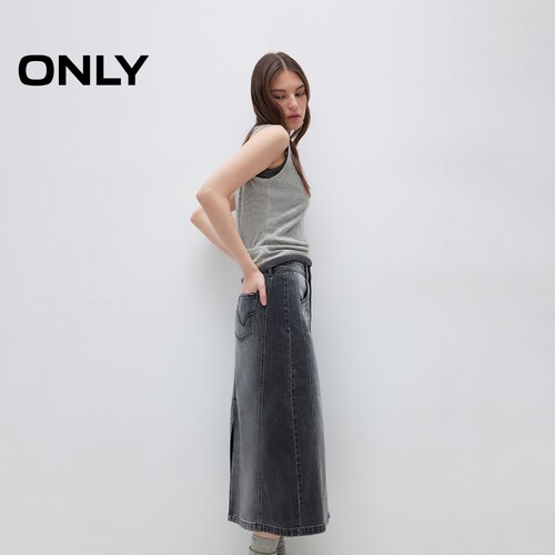 ONLY水洗高腰中长裙牛仔半身裙