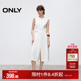 ONLY2025秋冬新款 牛仔裙连衣裙女 双向拉链水洗拼接剪裁圆领无袖