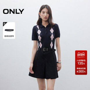 ONLY2025秋冬新款高智感polo裙百褶翻领短袖假两件短裙连衣裙女