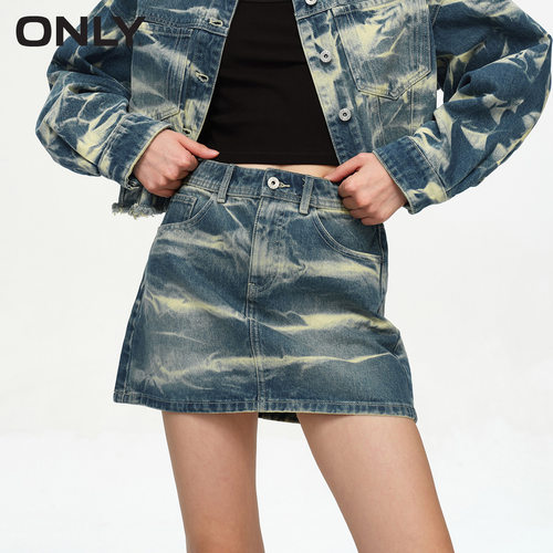ONLY高腰短款牛仔半身裙
