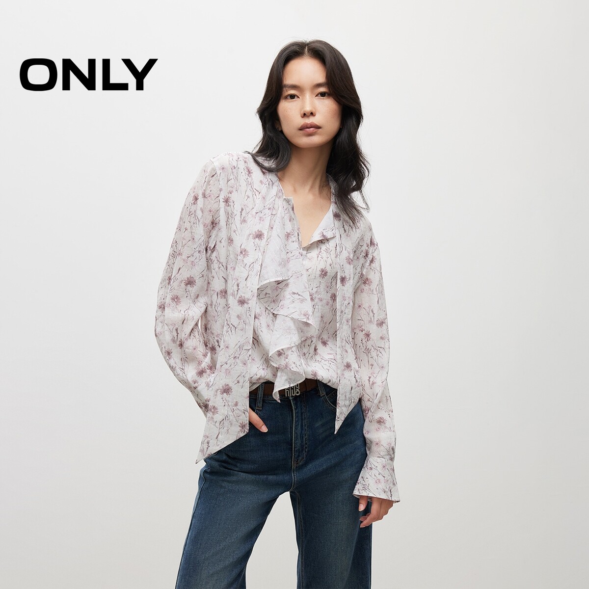 ONLY浪漫飘带印花衬衫图片