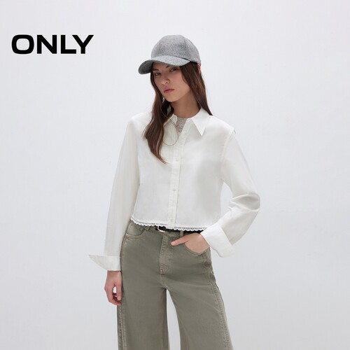 ONLY蕾丝花边短款翻领长袖衬衫