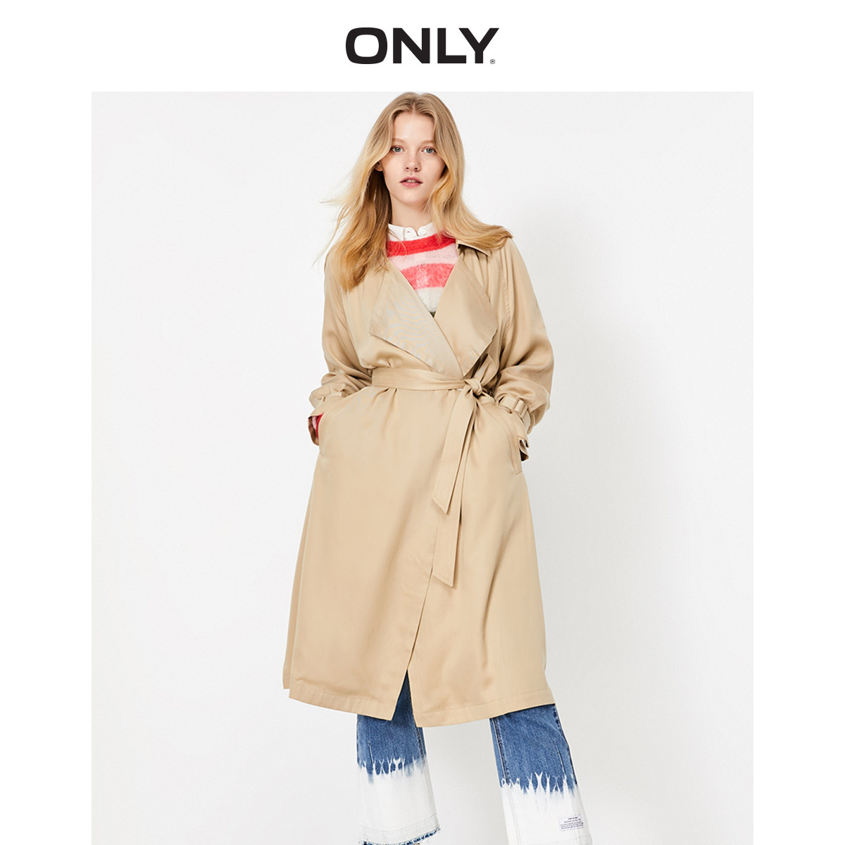 ONLY奥莱清仓秋季新款简约直筒长款休闲收腰风衣外套女|119336567