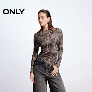新款 春季 时尚 设计感露肩抽褶长袖 T恤女 修身 ONLY奥莱