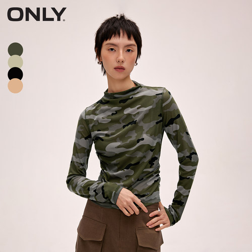 ONLY高领半透长袖迷彩T恤