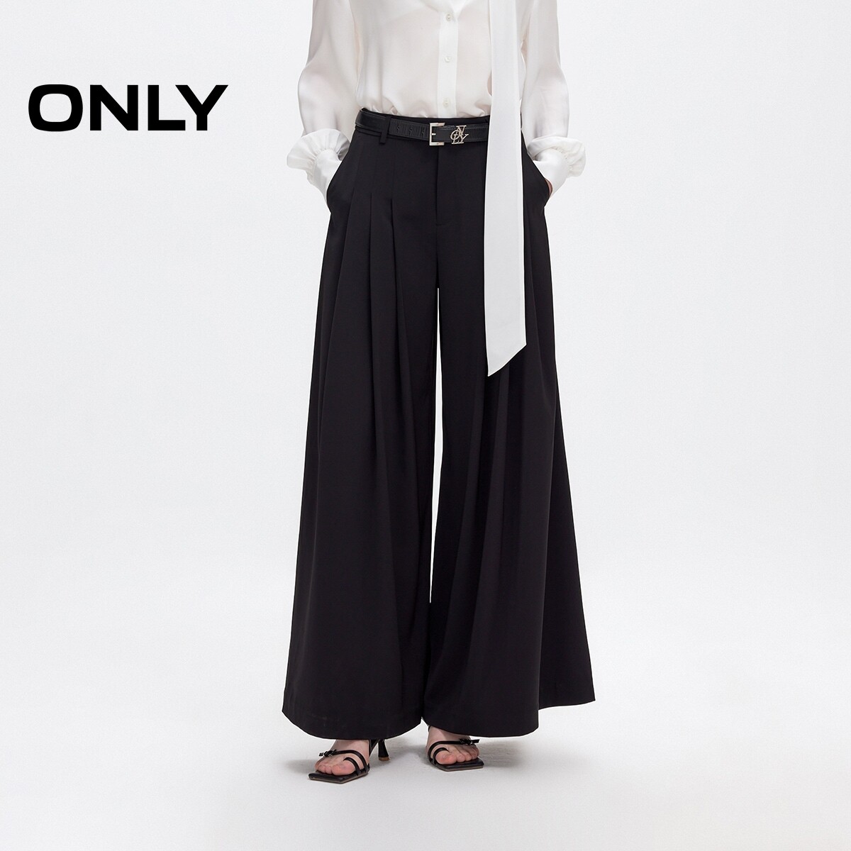 【ONLY奥莱】春款简约百搭舒适亲肤高腰宽松西装裤阔腿休闲裤女