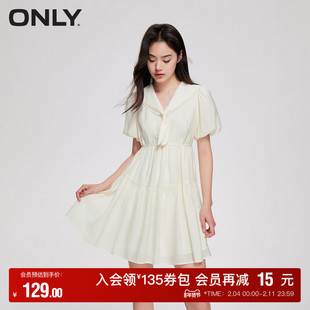 【ONLY奥莱】夏季时尚甜美泡泡袖翻领高腰短款连衣裙女