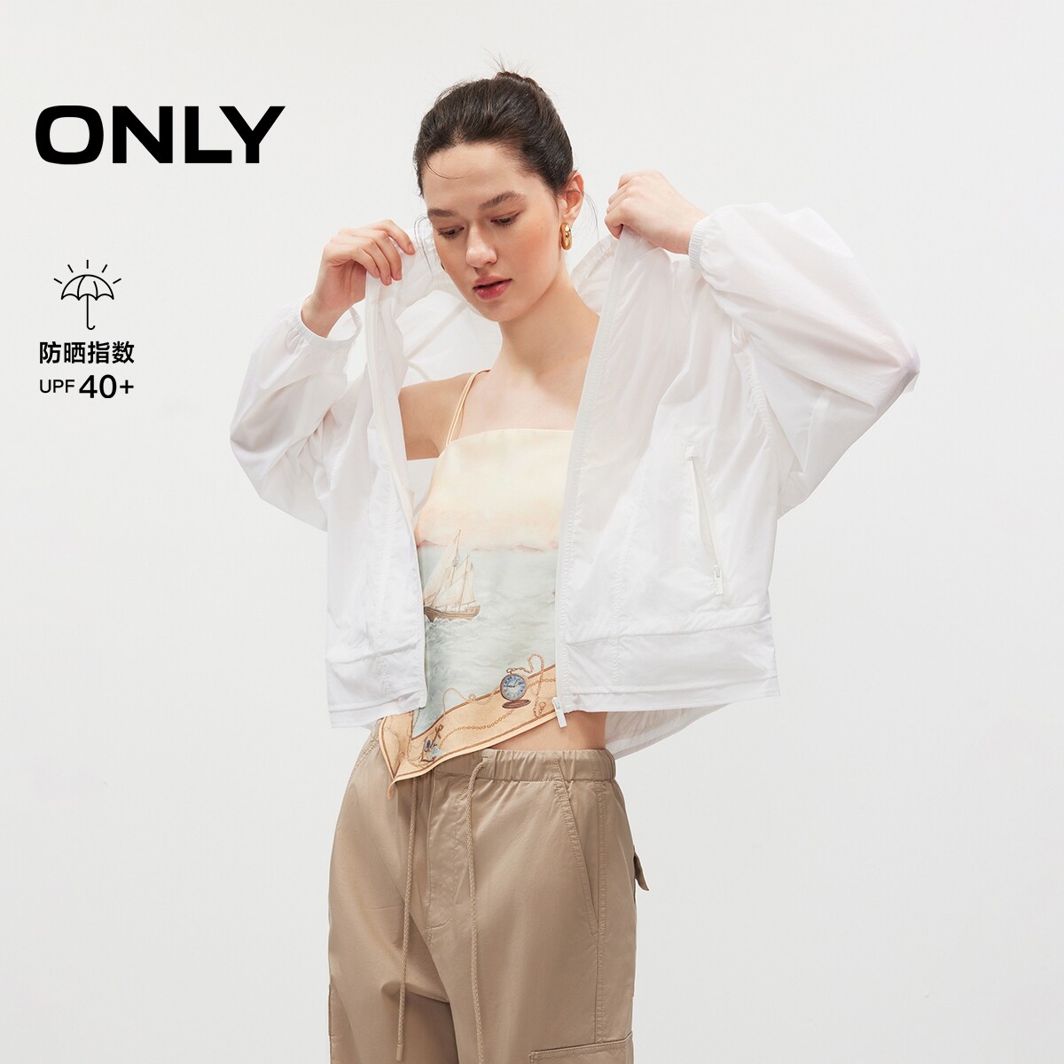【UPF40+】ONLY2026夏季新款清爽立体花苞下摆抽绳领口防晒外套女