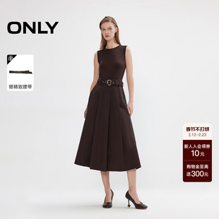 ONLY2025秋冬新款收腰遮胯A字针织牛仔拼接无袖中长款连衣裙女
